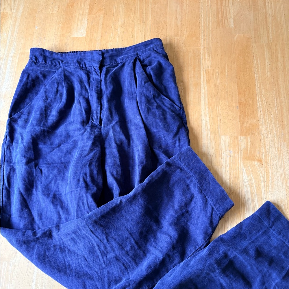Wilfred Navy Blue Chinos with Pleated Front